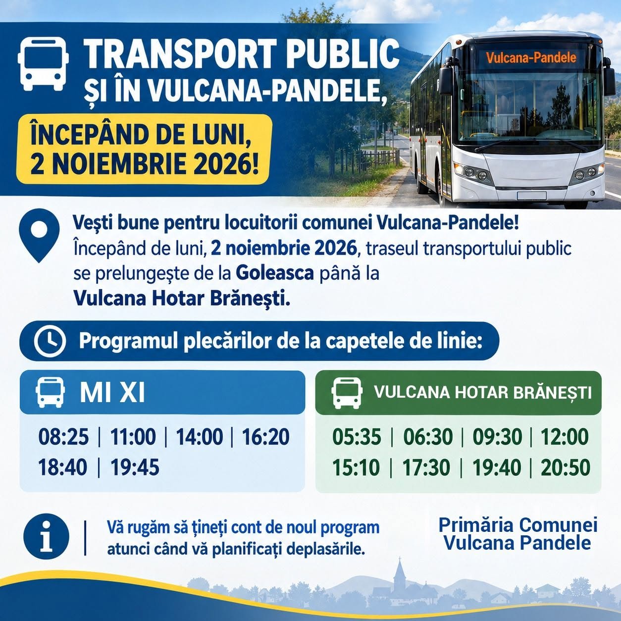 You are currently viewing Transportul public local din Vulcana-Pandele se extinde, de luni