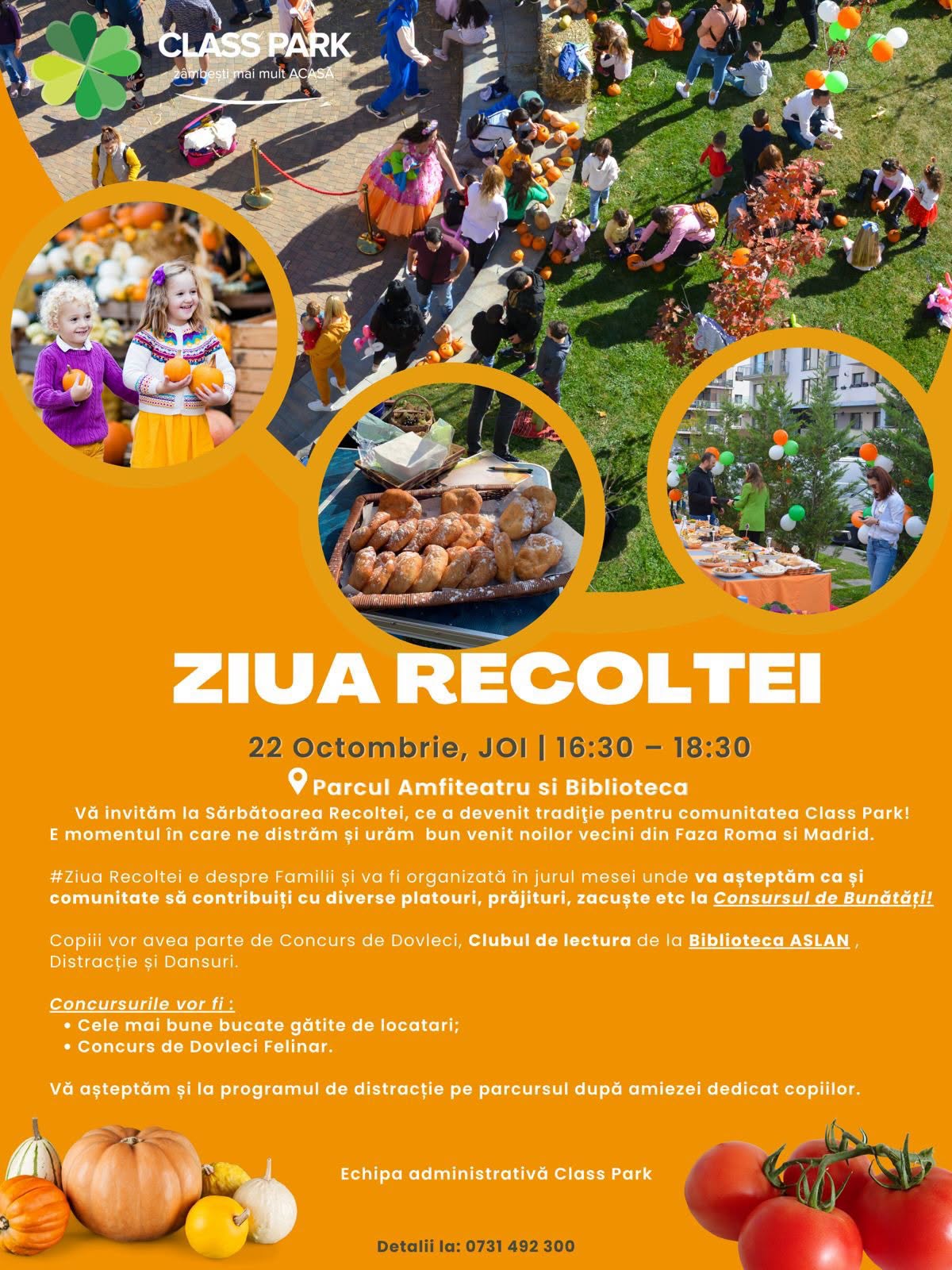 You are currently viewing Ziua Recoltei revine la Class Park! Comunitatea din Târgoviște se reunește pentru o sărbătoare cu bunătăți de casă, concursuri și distracție pentru copii