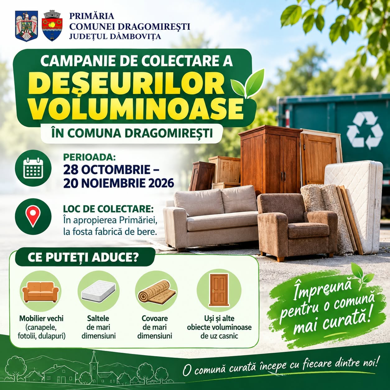 You are currently viewing Campanie gratuită de colectare a deșeurilor voluminoase la Dragomirești. Unde pot fi duse obiectele vechi