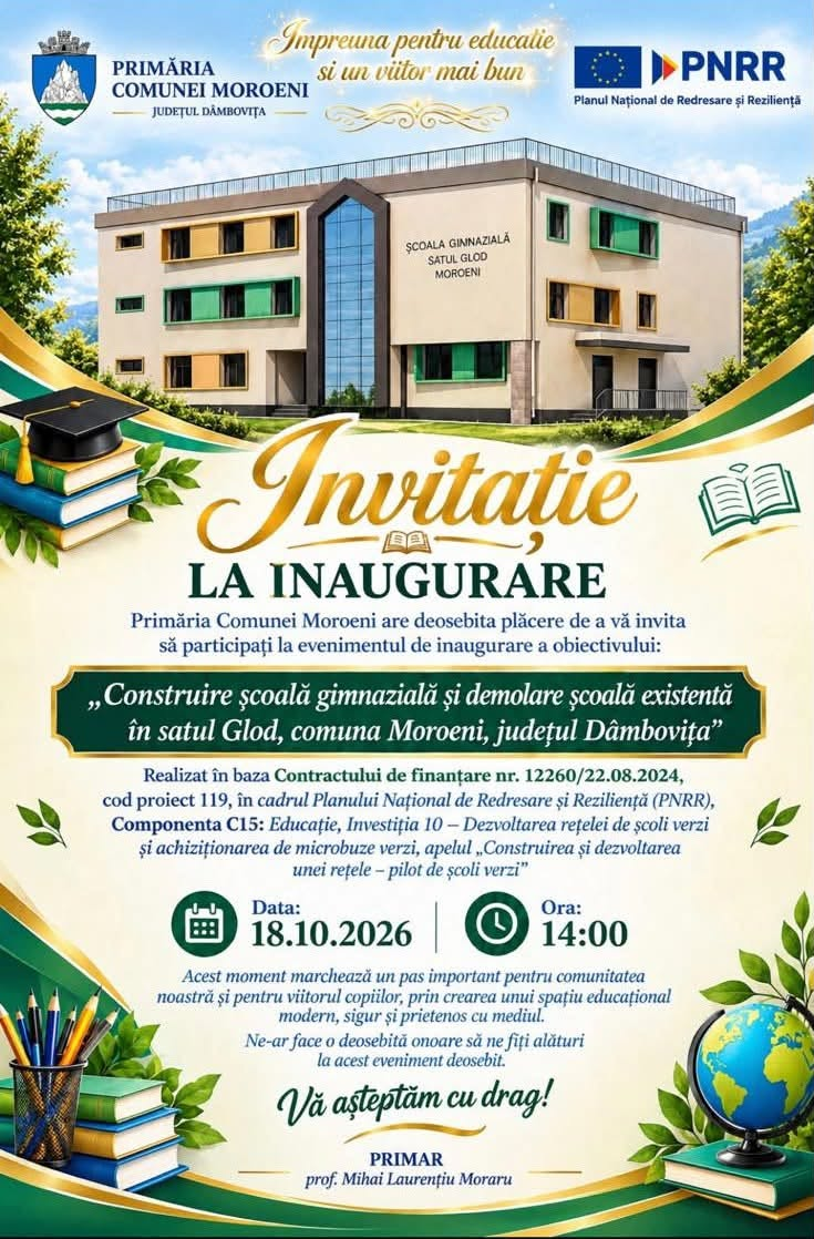 You are currently viewing Școală nouă pentru copiii din Glod! Primăria Moroeni inaugurează duminică unitatea de învățământ construită prin PNRR