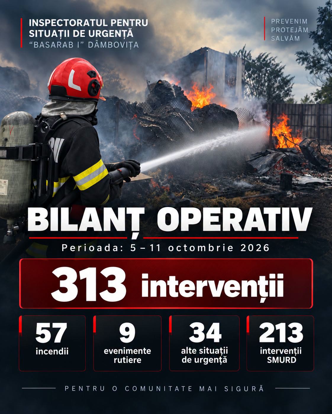 You are currently viewing Săptămână aglomerată pentru pompierii dâmbovițeni. Peste 300 de intervenții și 36 de incendii de vegetație