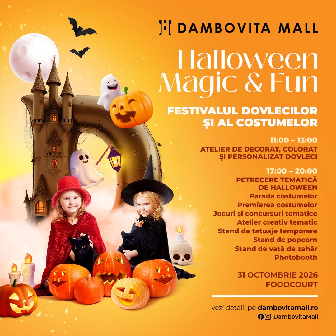 You are currently viewing Petrecere de Halloween la Dâmbovița Mall! Paradă a costumelor, concursuri și surprize pentru copii, de la ora 17.00