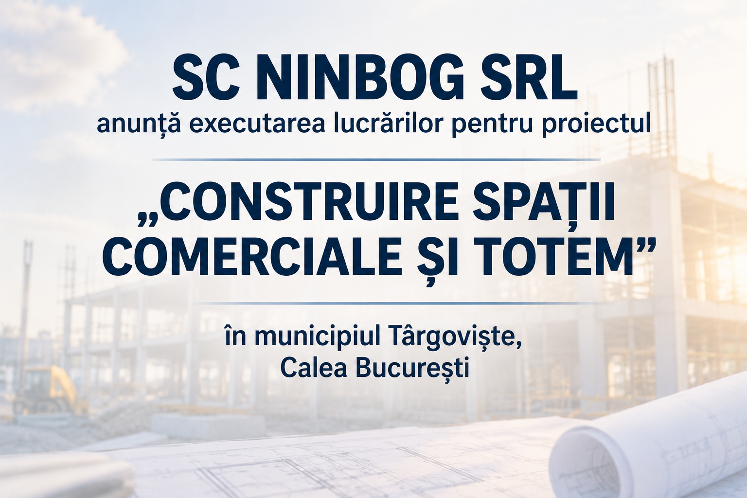 You are currently viewing SC NINBOG SRL anunță executarea lucrărilor pentru proiectul „Construire spații comerciale și totem”, în municipiul Târgoviște, Calea București, nr. 166