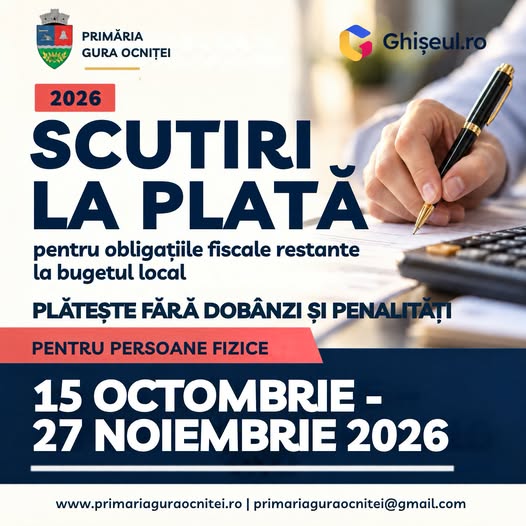 You are currently viewing Fără dobânzi și penalități la plata impozitelor restante, în Gura Ocniței. Facilitatea este valabilă până pe 27 noiembrie