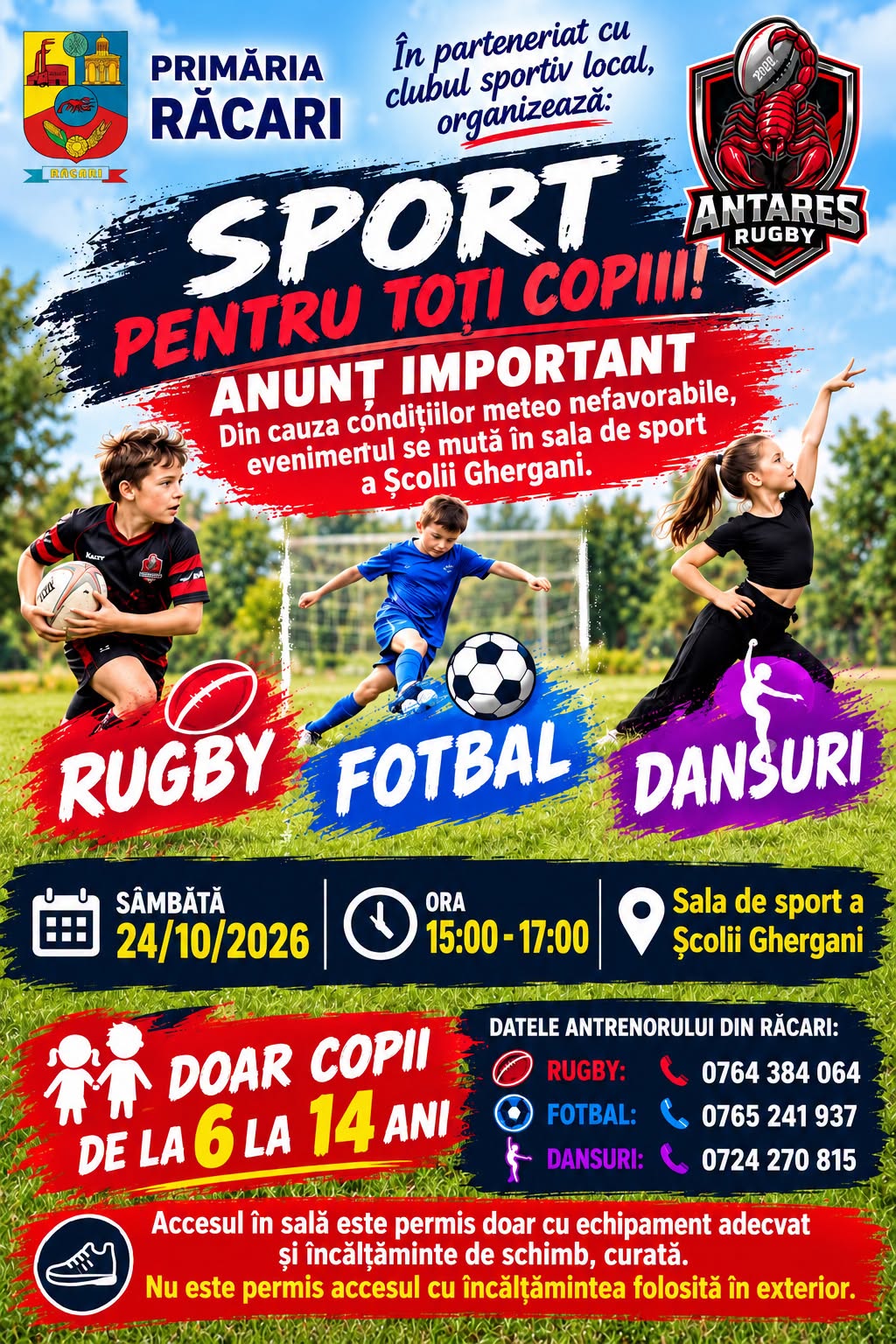 You are currently viewing Rugby, fotbal și dansuri pentru copiii din Răcari! Ce le-au pregătit organizatorii mâine, la Școala Ghergani