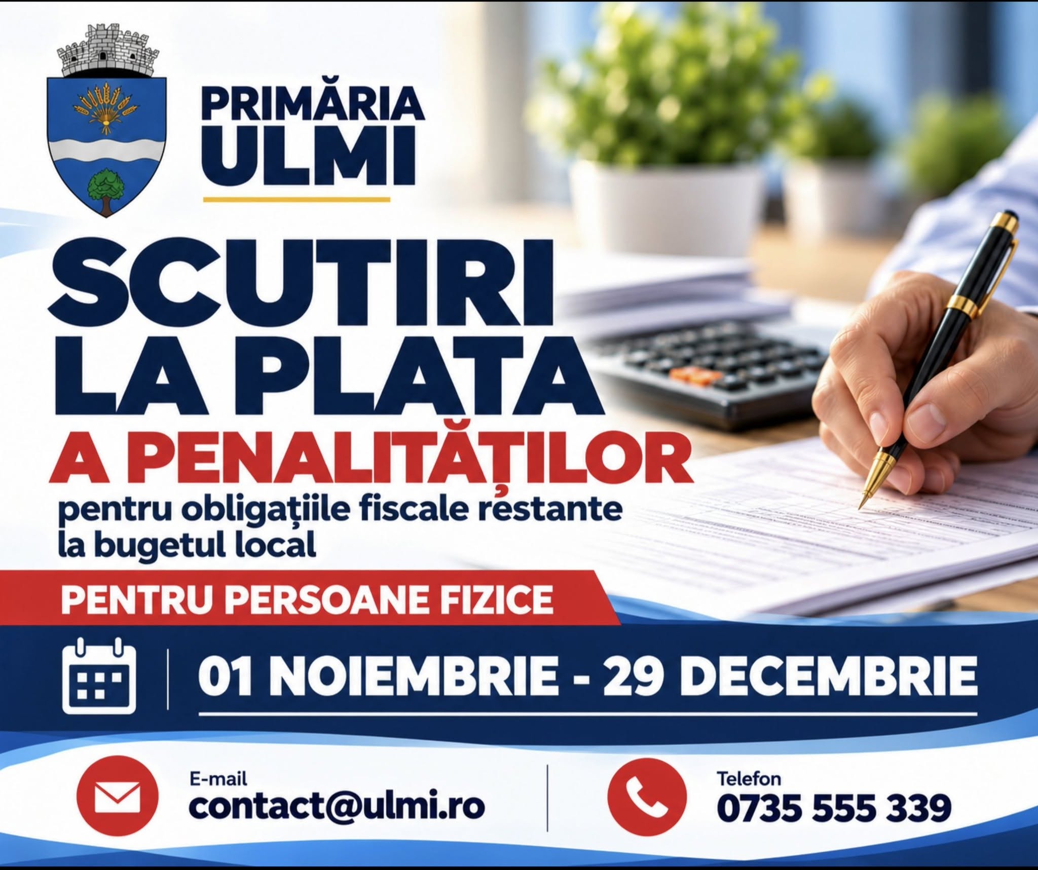 You are currently viewing Scutire de la plata penalităților pentru obligațiile fiscale restante, la Ulmi. Facilitatea este valabilă până pe 29 decembrie